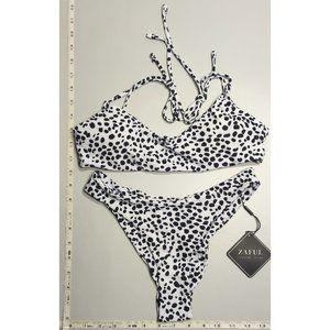 NWT ZAFUL Small Tankini White with black pebbles bikini set